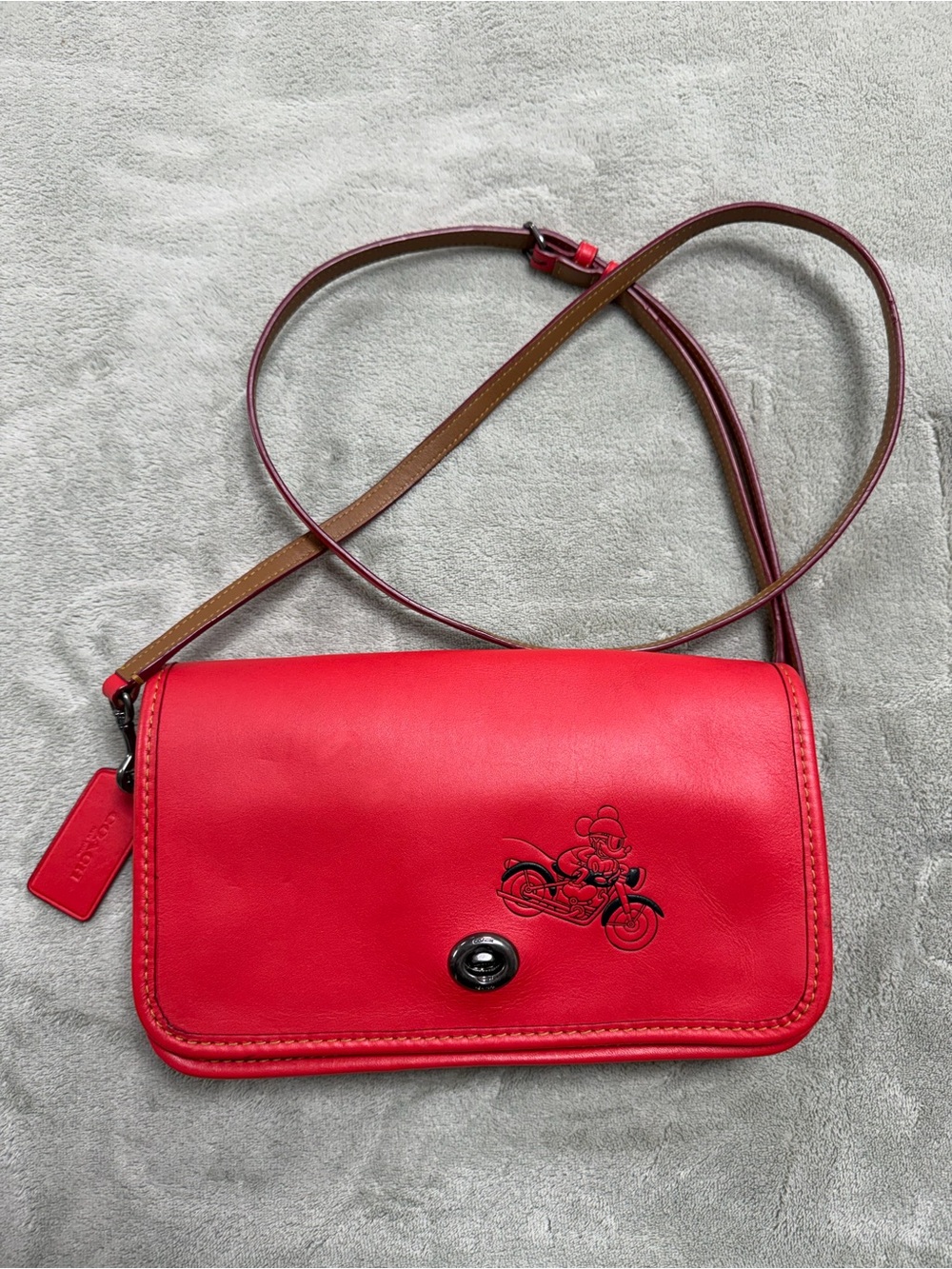Coach x Disney Red Leather Crossbody with Motorcycle Mickey Accent